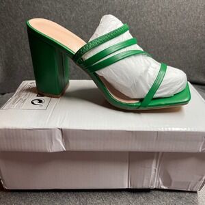 Unbranded Heeled Sandals Strappy Square Toe Block Heel Size 7.5 Green